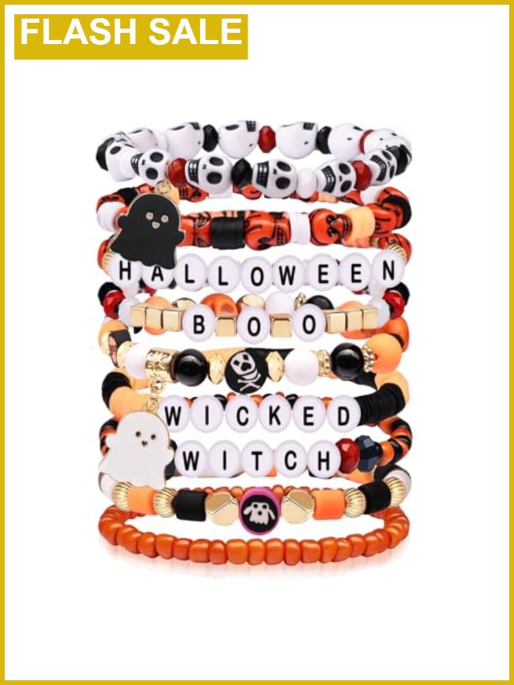 Halloween Stretch Bracelet Skull Ghost Bead One Size Stackable Party Gift